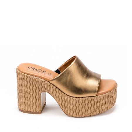 Alternative view of Ženske kožne papuče Once-80502 zlatne na štiklu